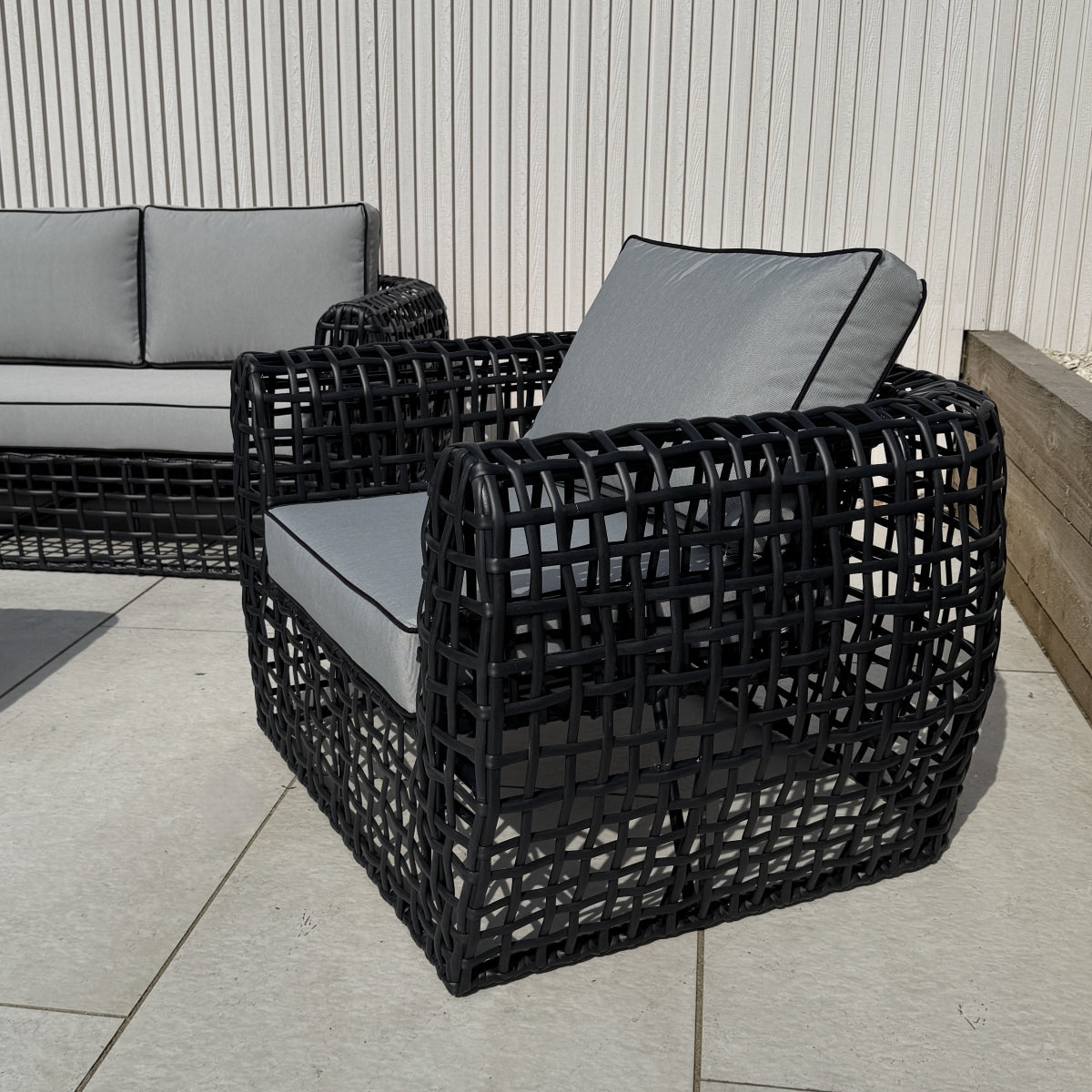 Indi 4 Piece Rattan Garden Furniture Sofa Set - Black