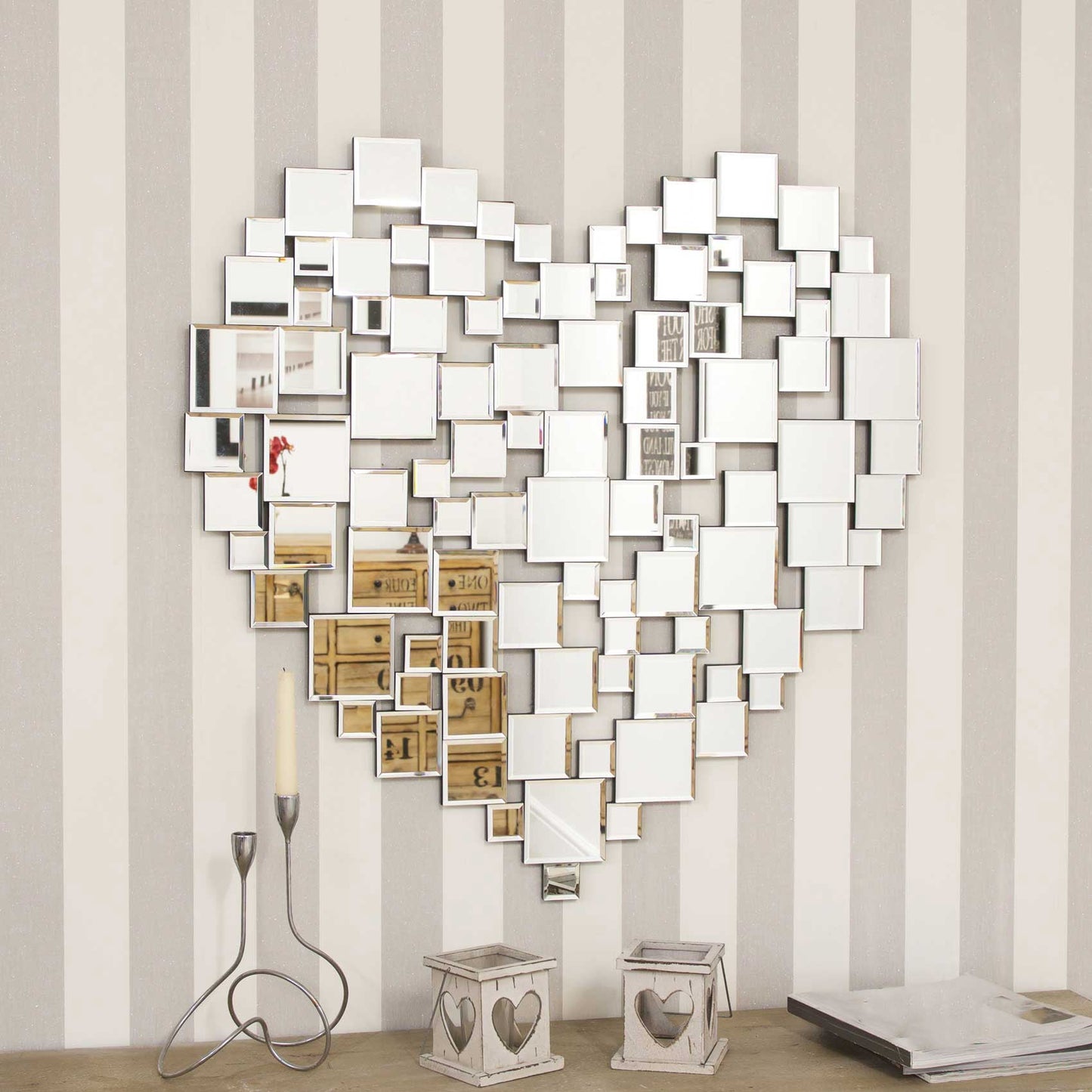 Love All Glass Collage Heart Wall Mirror 80 x 80 CM
