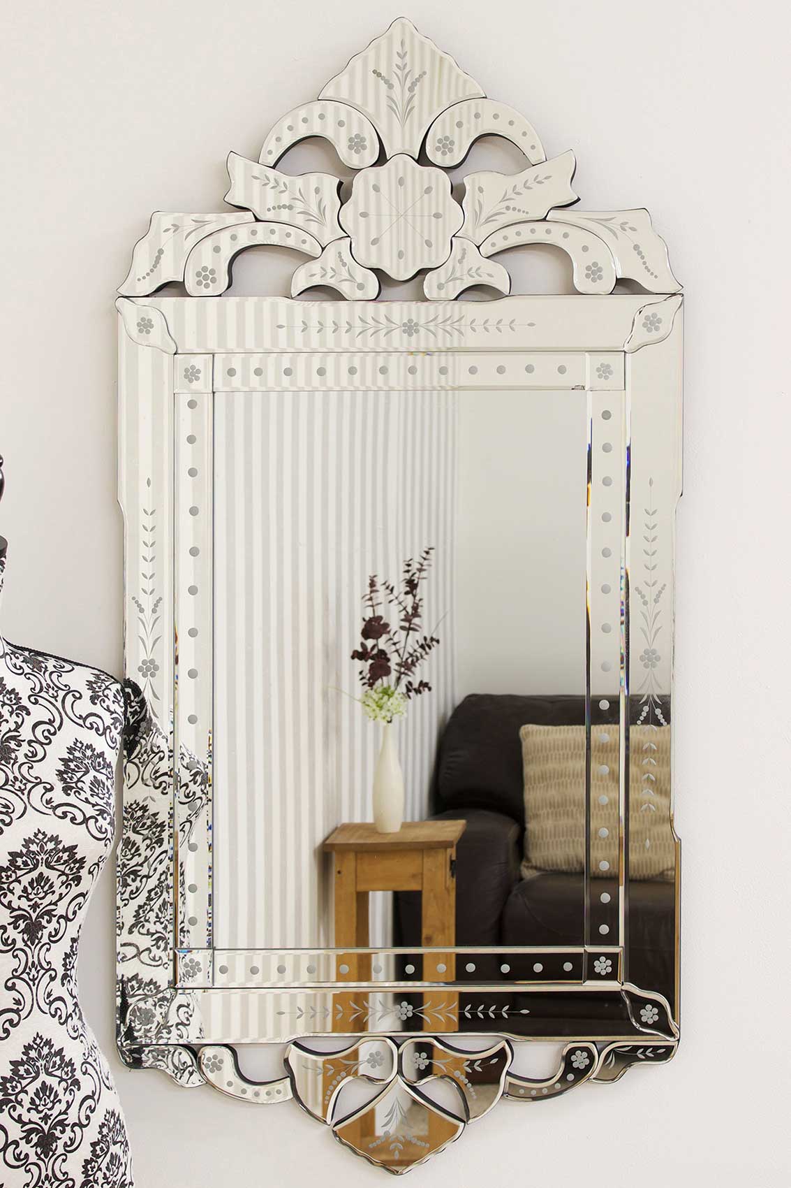 All Glass Antique Baroque Design Wall Mirror 122 x 58 CM