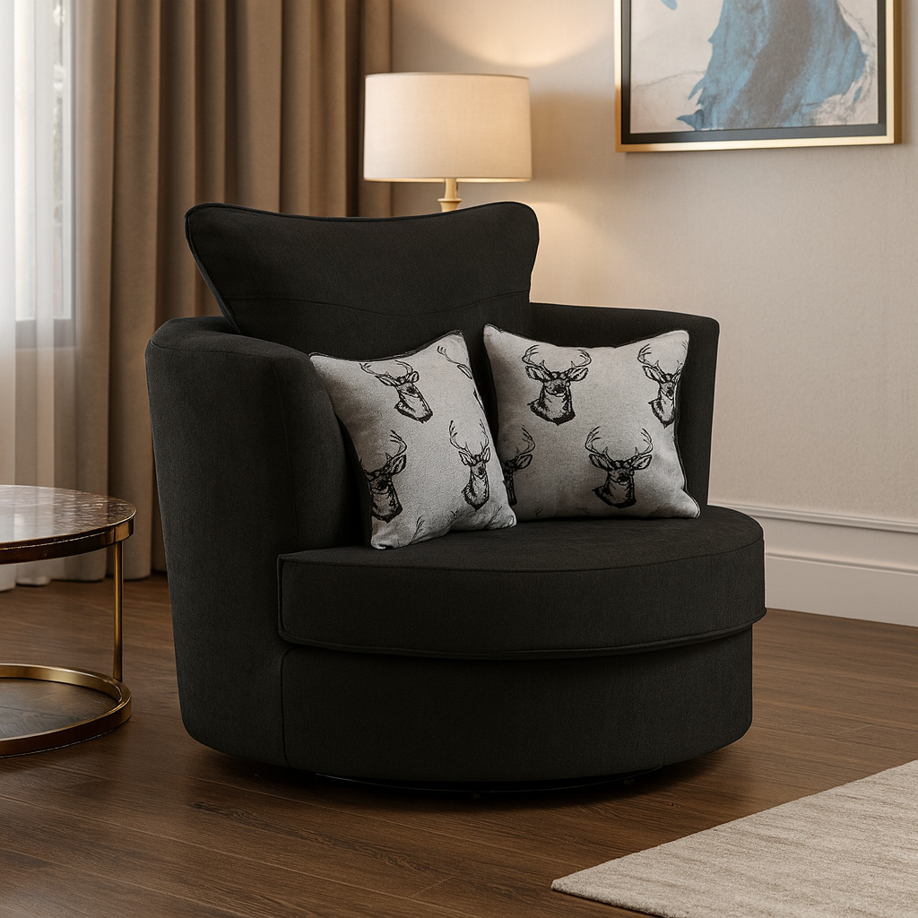 Jude Fullback Sofa Black Swivel Chair