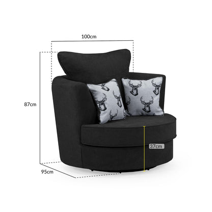 Jude Fullback Sofa Black Swivel Chair