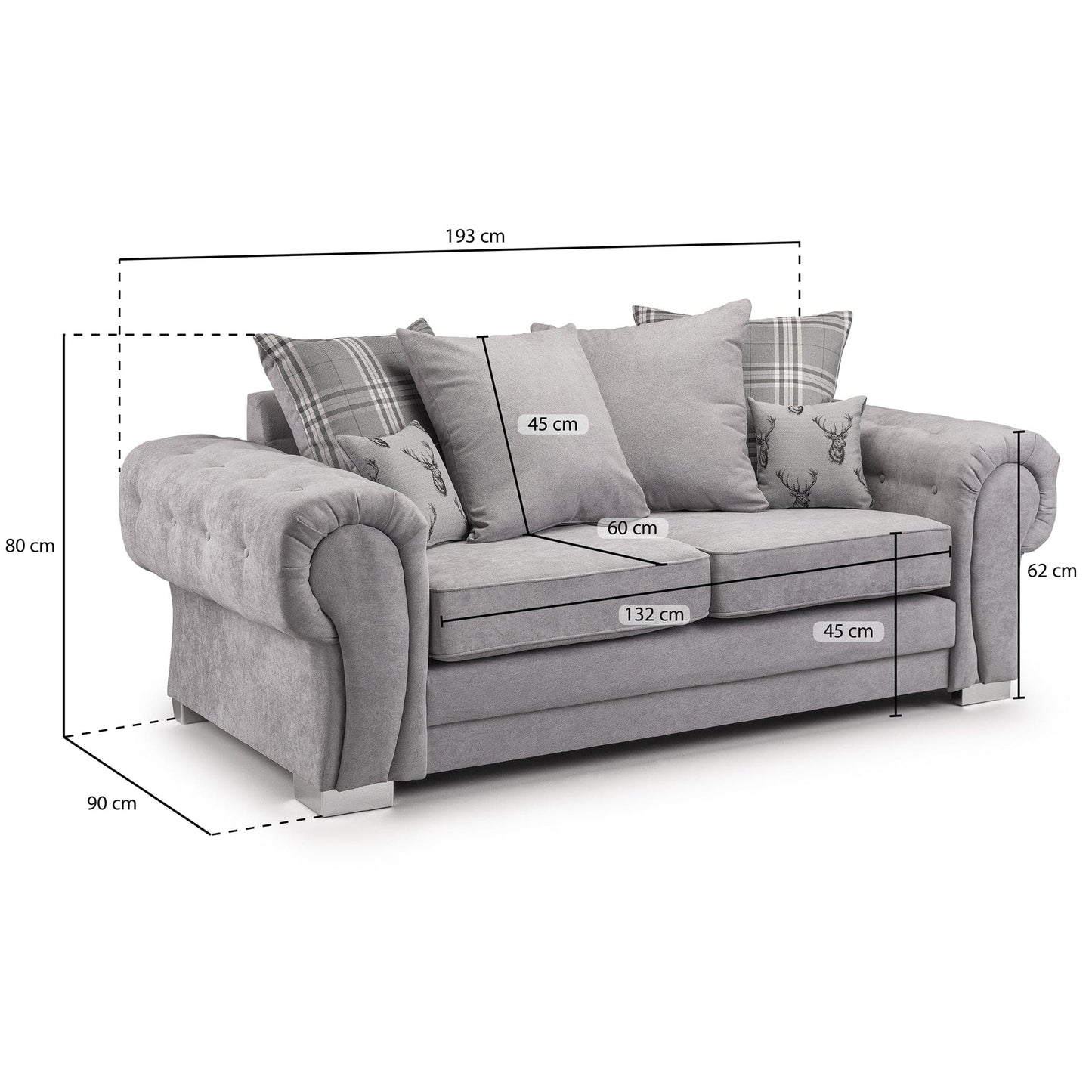 Jude Scatterback Sofa Grey 3 Seater