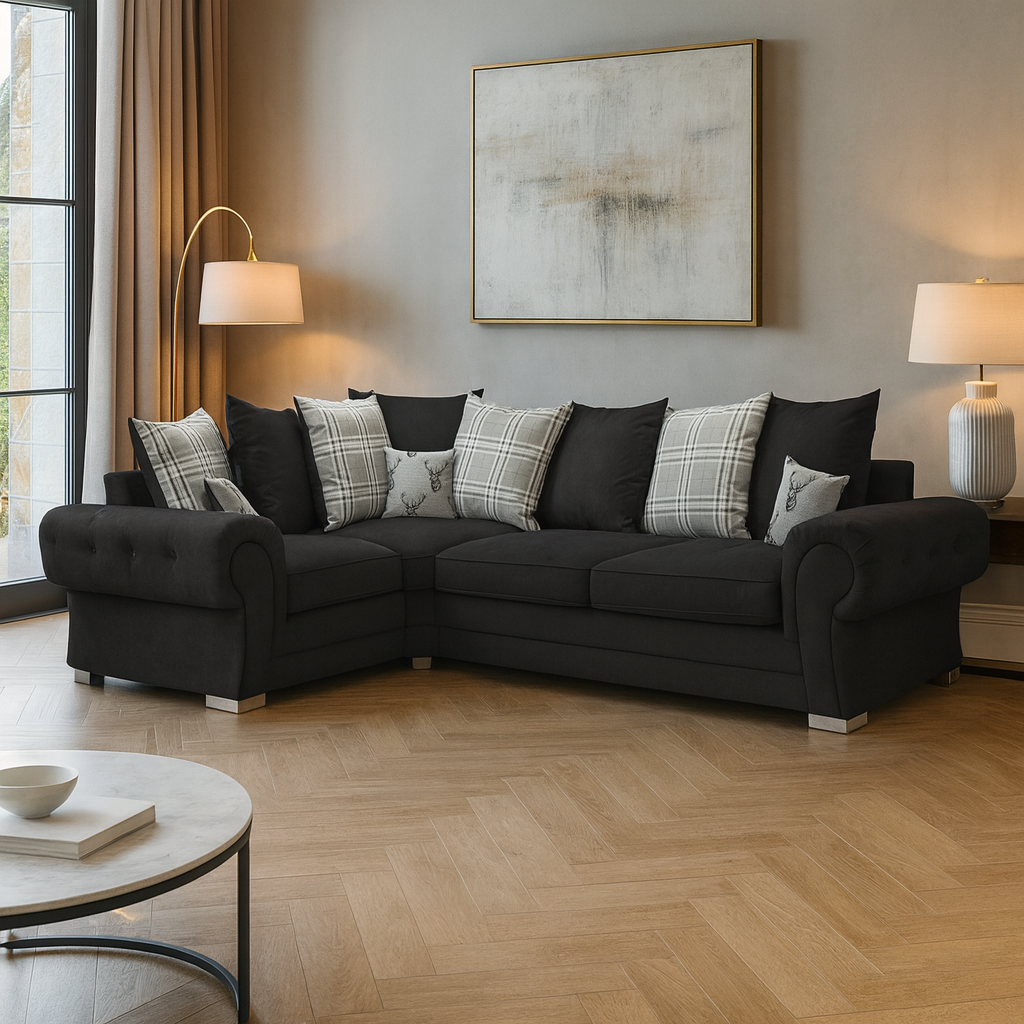 Jude Scatterback Sofa Black Left Hand Facing Corner