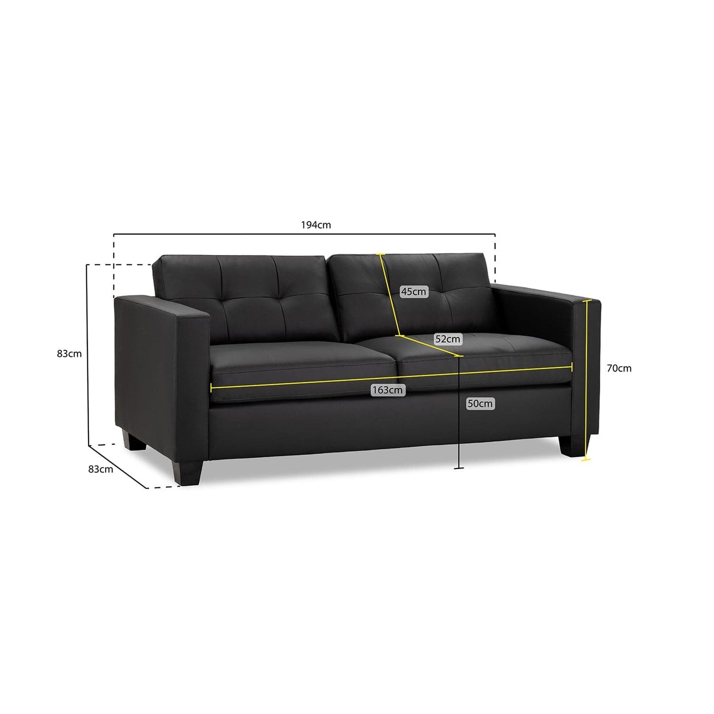 Kew 3 Seater Sofa in Black
