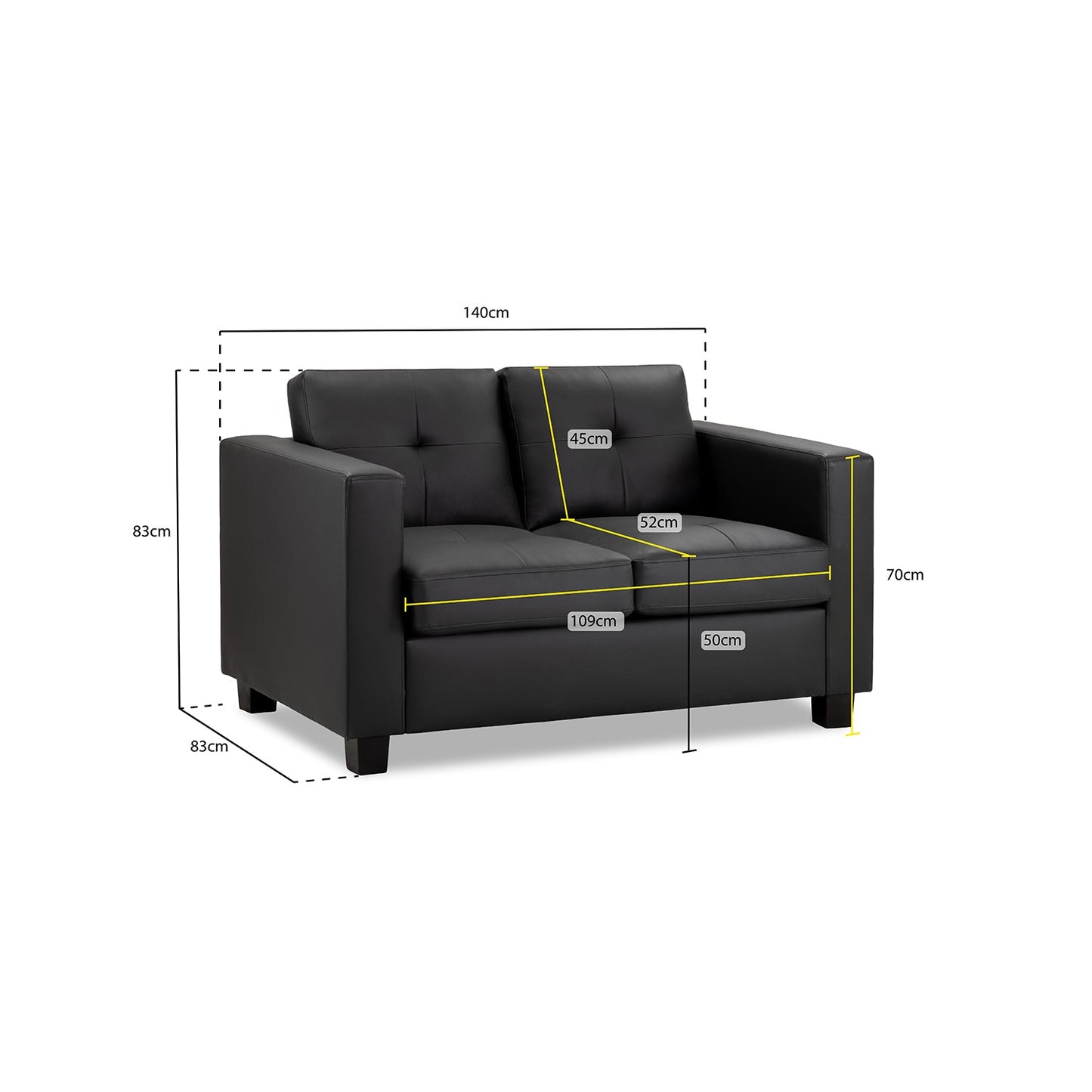 Kew 2 Seater Sofa in Black