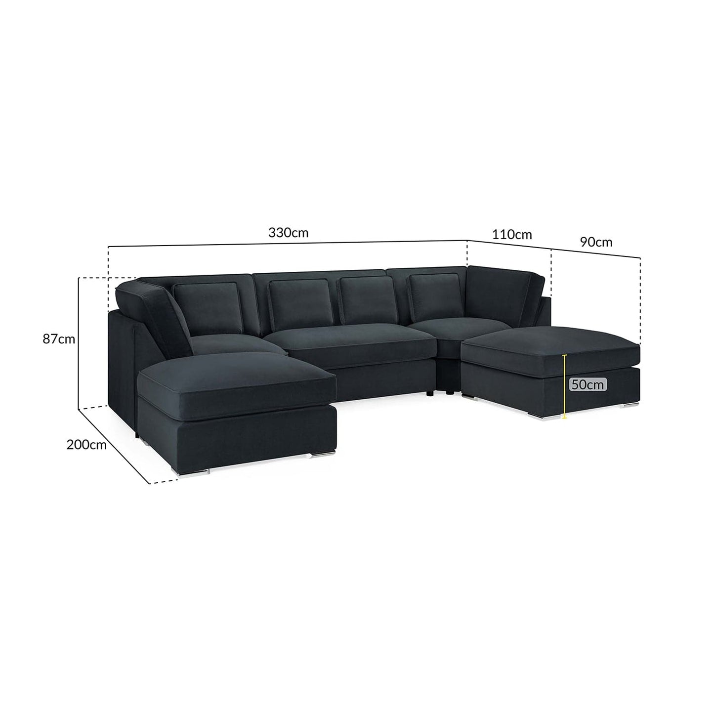 Kingsbury U Shape Corner Sofa in Slate