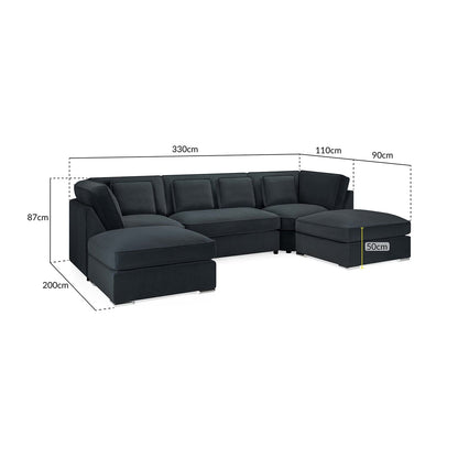 Kingsbury U Shape Corner Sofa in Slate