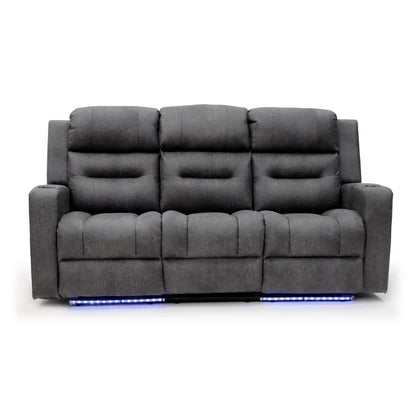 Leo Tech Recliner Sofa Grey 3 Seater