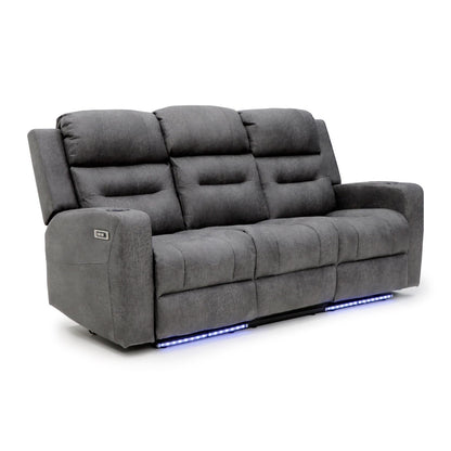 Leo Tech Recliner Sofa Grey 3 Seater