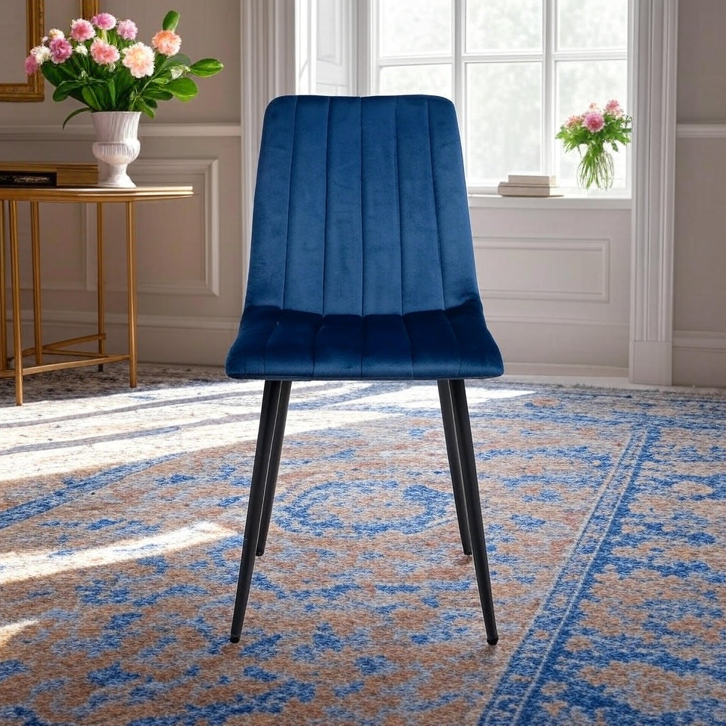 Set of 4 Leo Brushed Velvet Blue Dining Chairs