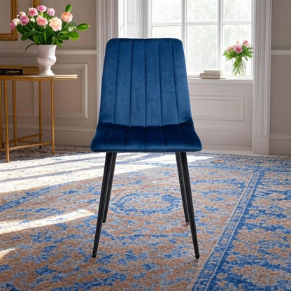 Set of 4 Leo Brushed Velvet Blue Dining Chairs
