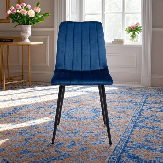 Set of 4 Leo Brushed Velvet Blue Dining Chairs