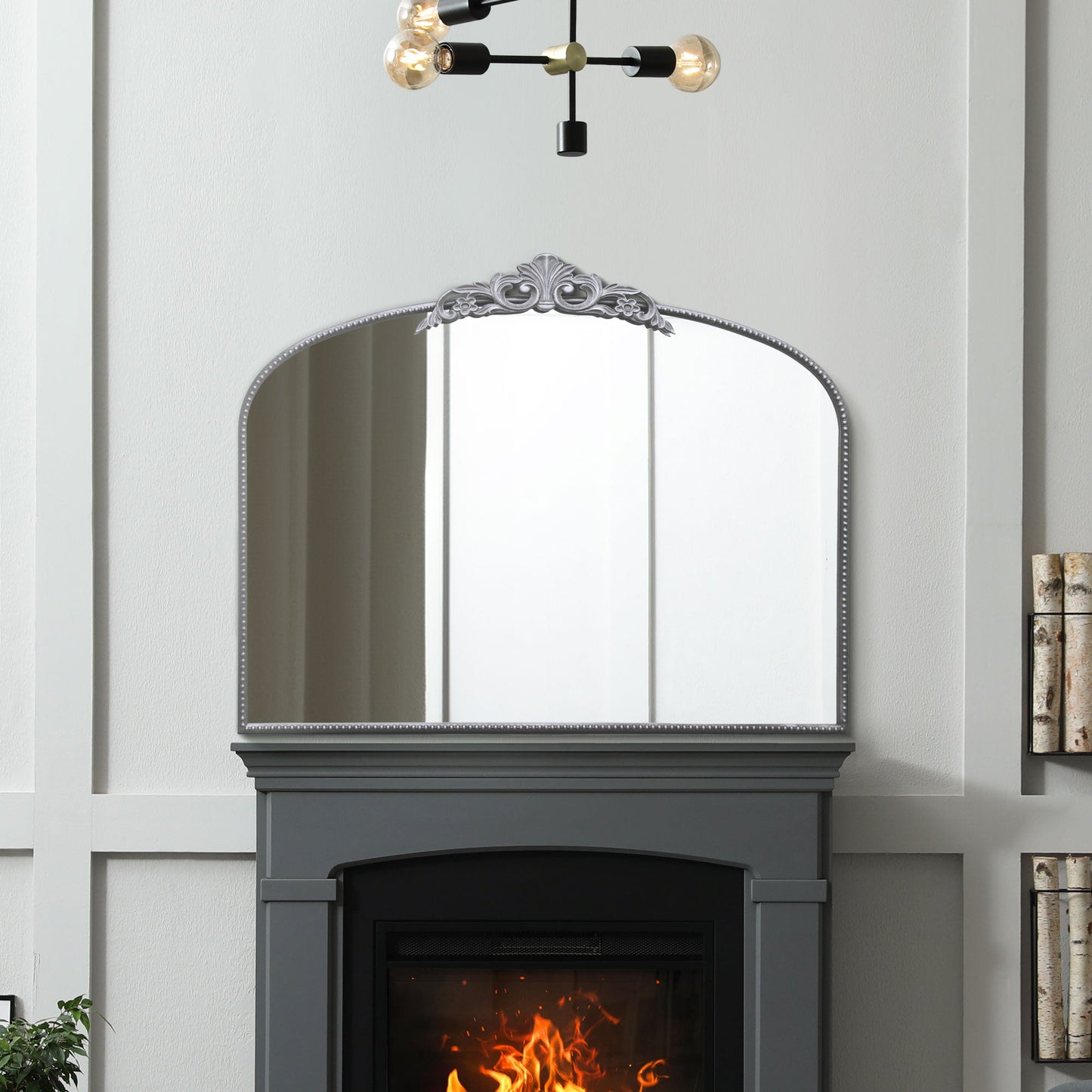 The Crown - Silver Metal Framed Classic Arched Wall Mirror with Feature Crown 40 X 31 (102CM X 80CM) Black. 2cm Wide Frame and 3cm Deep.