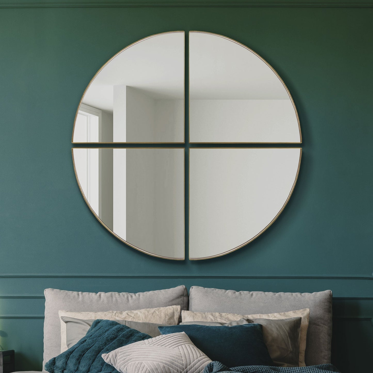 The Reina - New Gold XL Circular Metal Wall Mirror Made up of 4 Parts 54 X 54 (140 x 140CM)