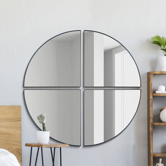 The Reina - New Black XL Circular Metal Wall Mirror Made up of 4 Parts 70 X 70 (180 x 180CM)