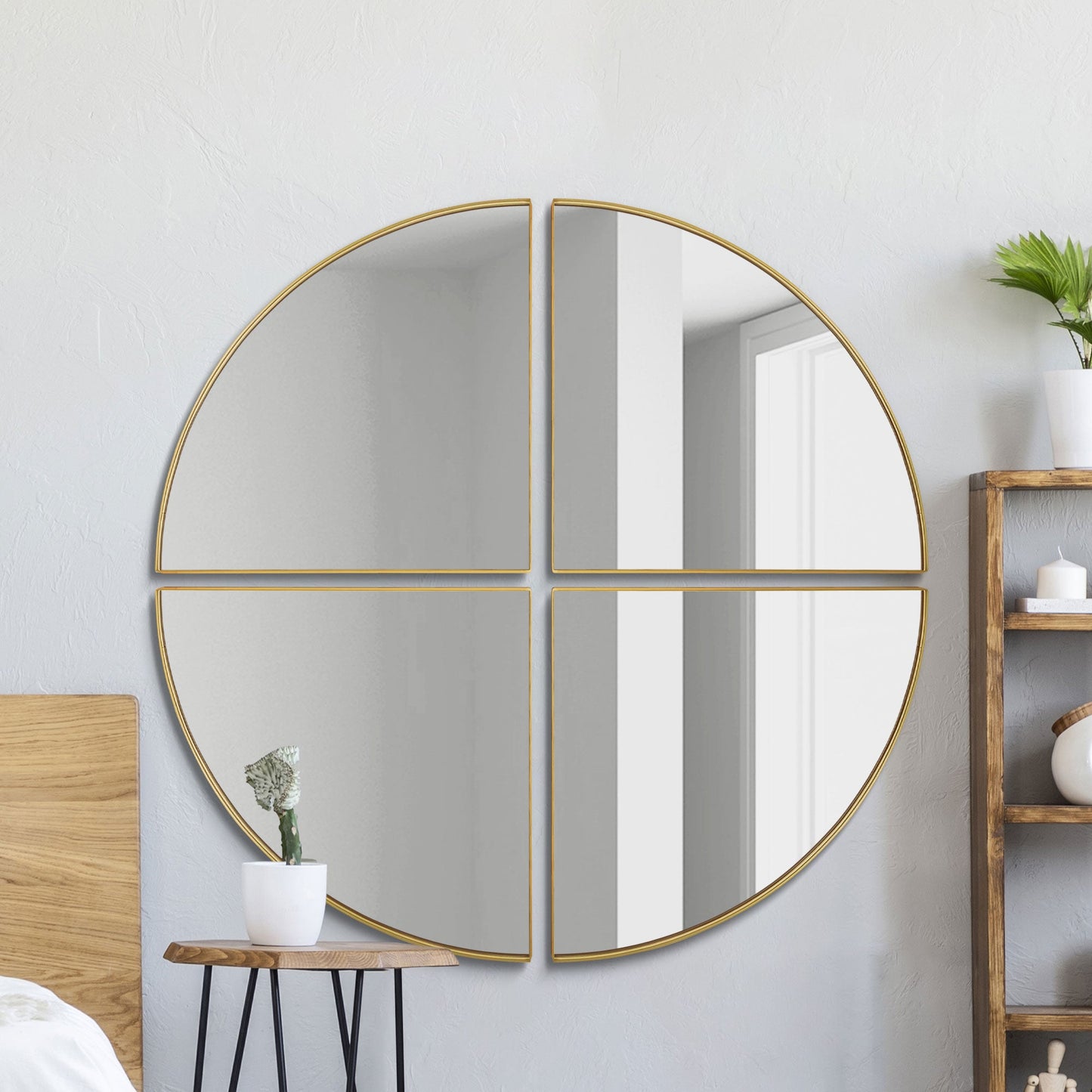 The Reina - New Gold XL Circular Metal Wall Mirror Made up of 4 Parts 70 X 70 (180 x 180CM)