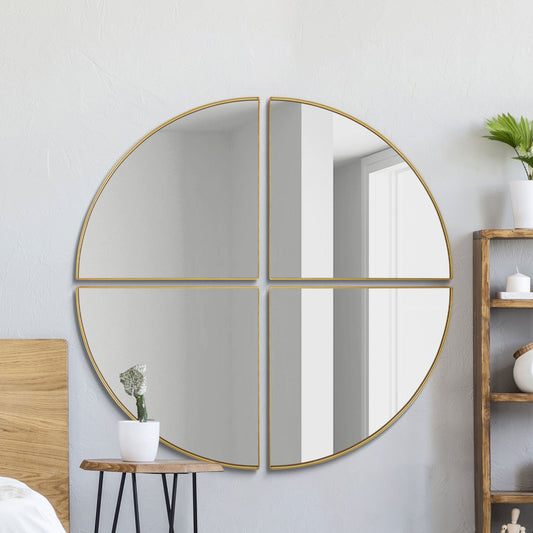 The Reina - New Gold XL Circular Metal Wall Mirror Made up of 4 Parts 70 X 70 (180 x 180CM)