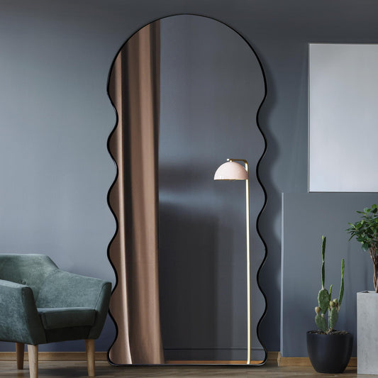 The Hunter - New Black Metal Dome Arch Topped Wavy Tray Effect Frame Wall Mirror 71 X 31 (180CM X 80CM).