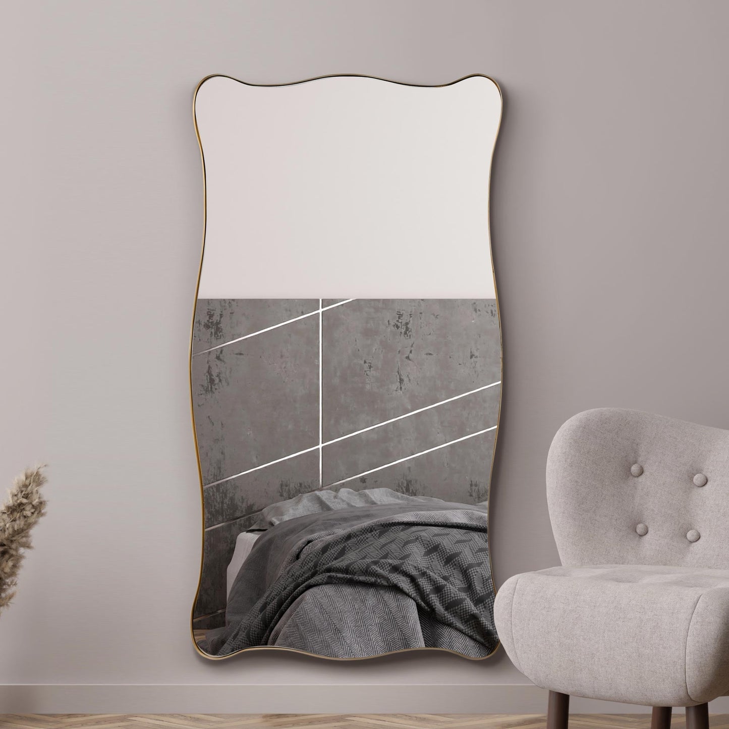 The Hunter - New Gold Metal Rectangular Wavy Tray Effect Frame Wall Mirror 71 X 39 (180CM X 100CM).