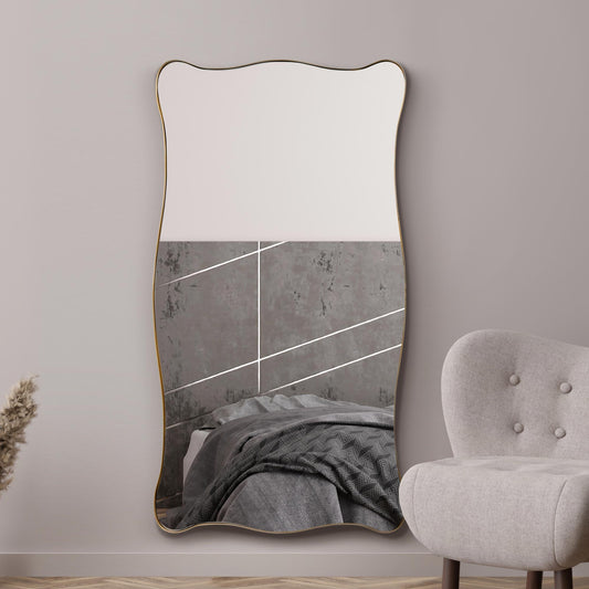 The Hunter - New Gold Metal Rectangular Wavy Tray Effect Frame Wall Mirror 71 X 39 (180CM X 100CM).
