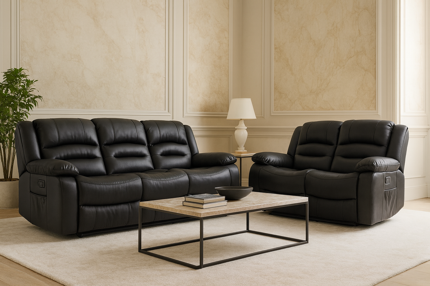 Maya Electric Recliner Sofa Black 3+2 Set