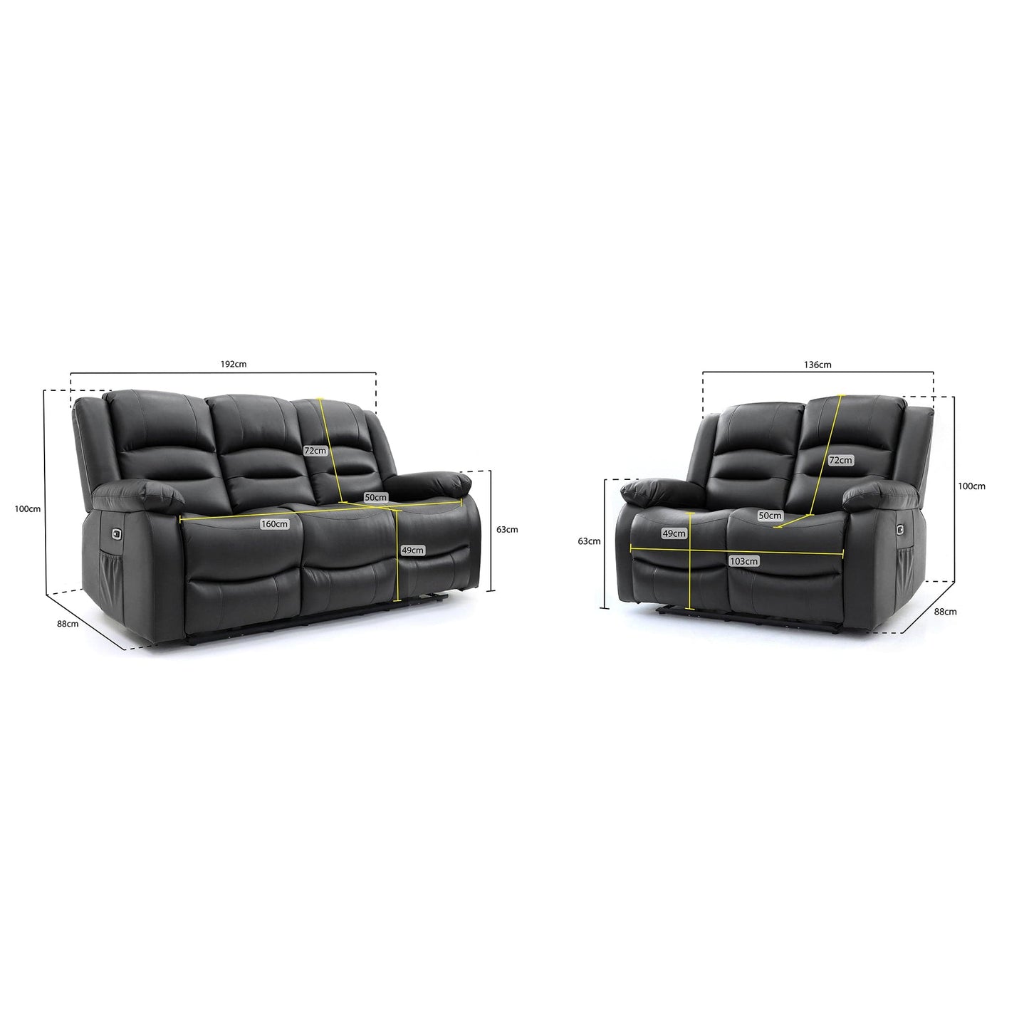 Maya Electric Recliner Sofa Black 3+2 Set