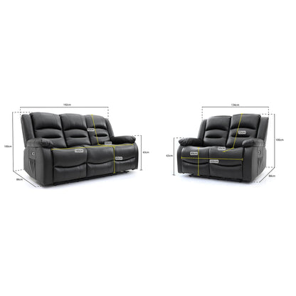 Maya Electric Recliner Sofa Black 3+2 Set