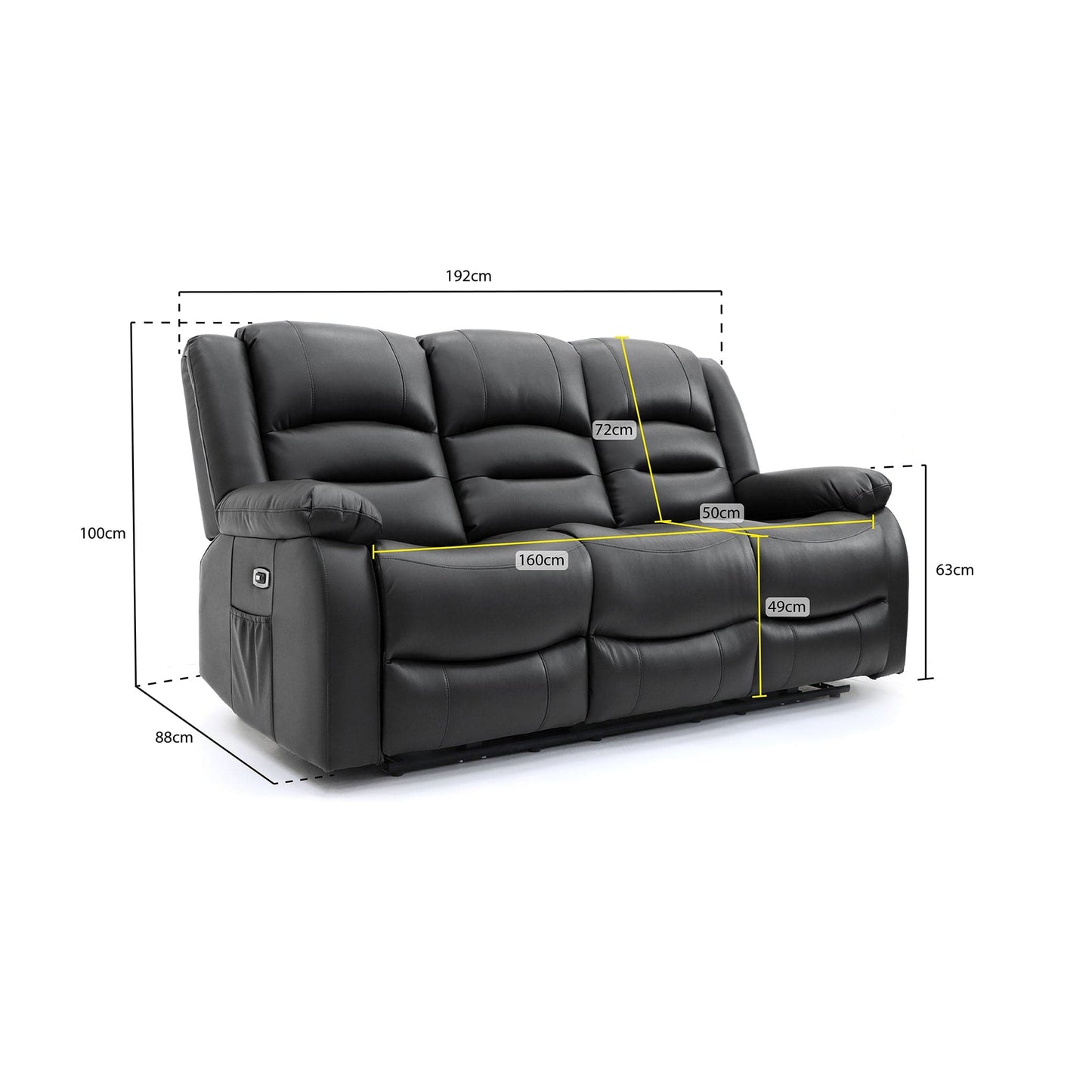 Maya Electric Recliner Sofa Black 3 Seater