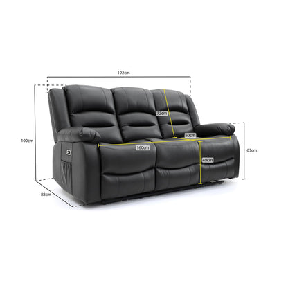 Maya Electric Recliner Sofa Black 3 Seater
