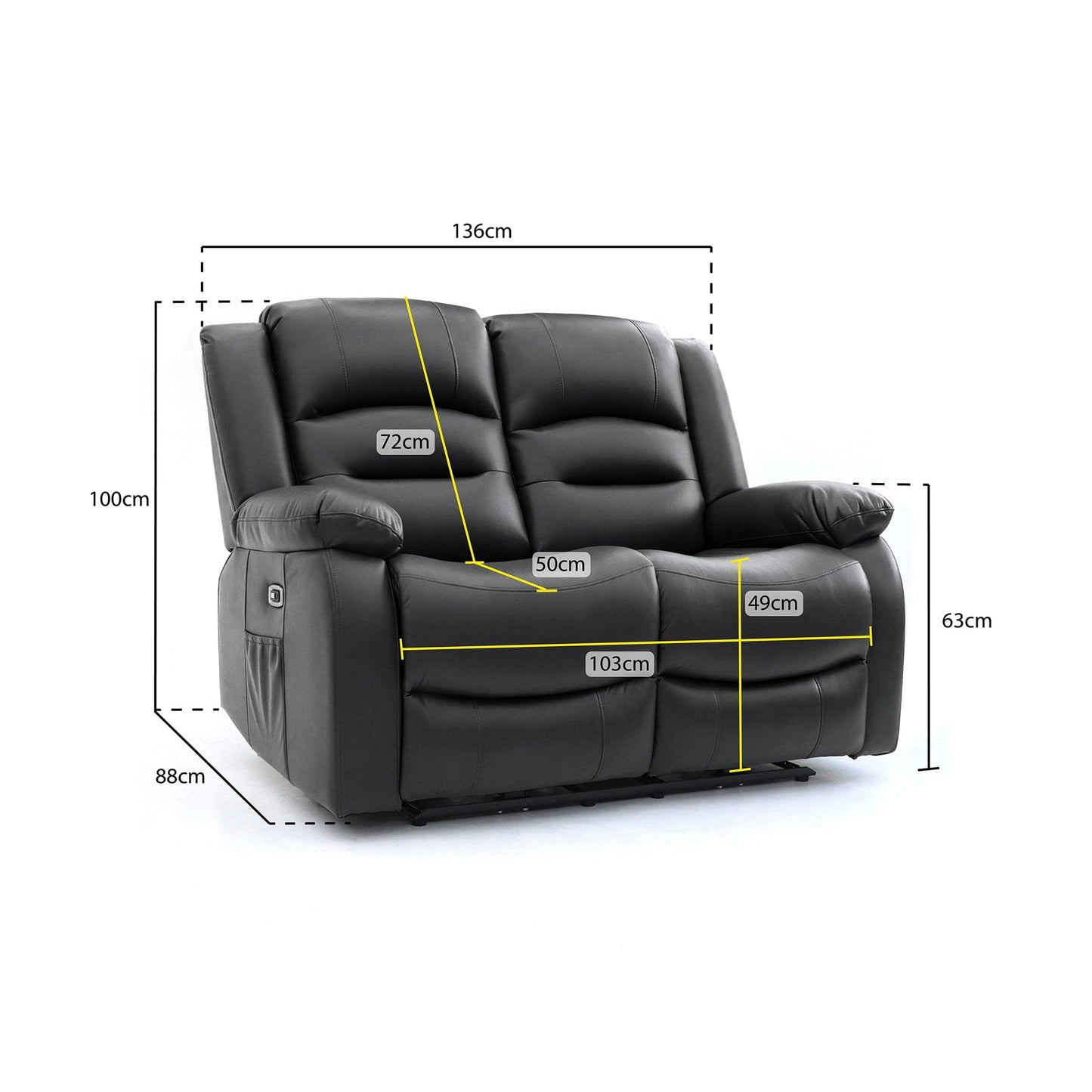 Maya Electric Recliner Sofa Black 2 Seater
