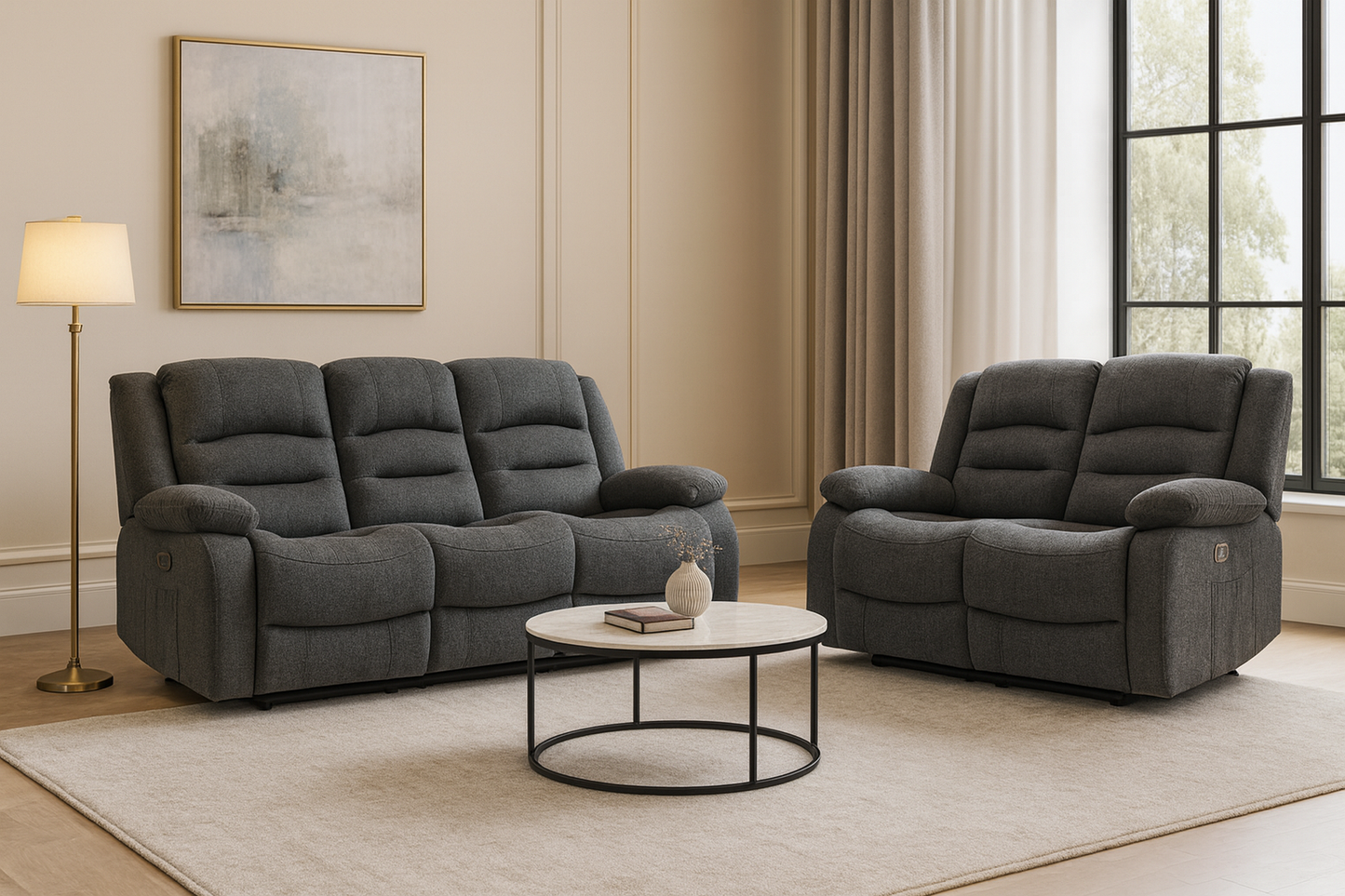 Maya Electric Recliner Sofa Grey Fabric 3+2 Set