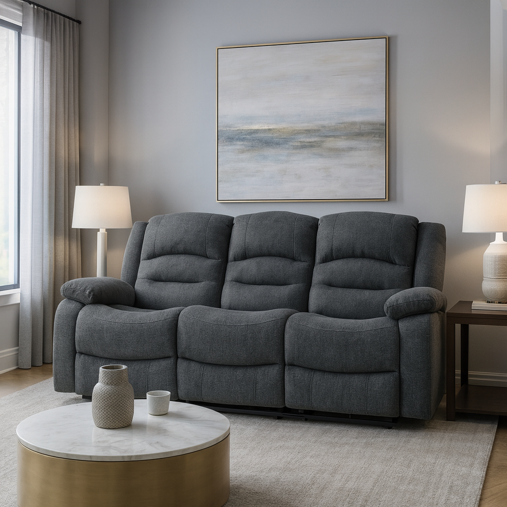 Maya Electric Recliner Sofa Grey Fabric 3 Seater