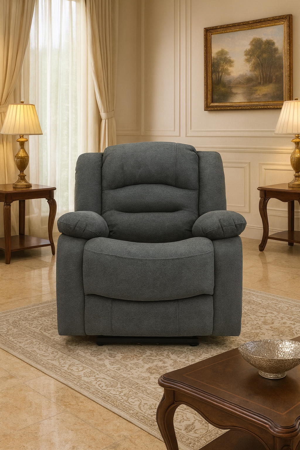 Maya Electric Recliner Sofa Grey Fabric Armchair