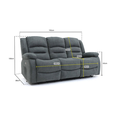 Maya Electric Recliner Sofa Grey Fabric 3 Seater