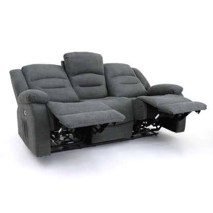 Maya Electric Recliner Sofa Grey Fabric 3 Seater