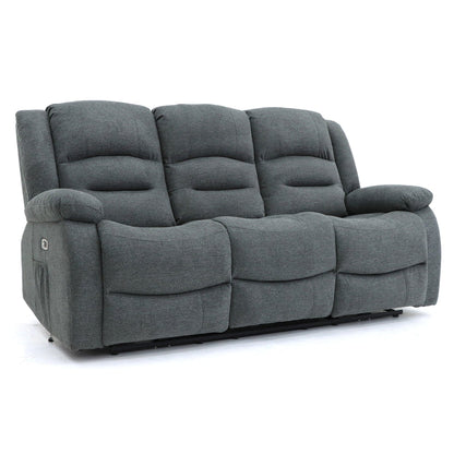 Maya Electric Recliner Sofa Grey Fabric 3 Seater