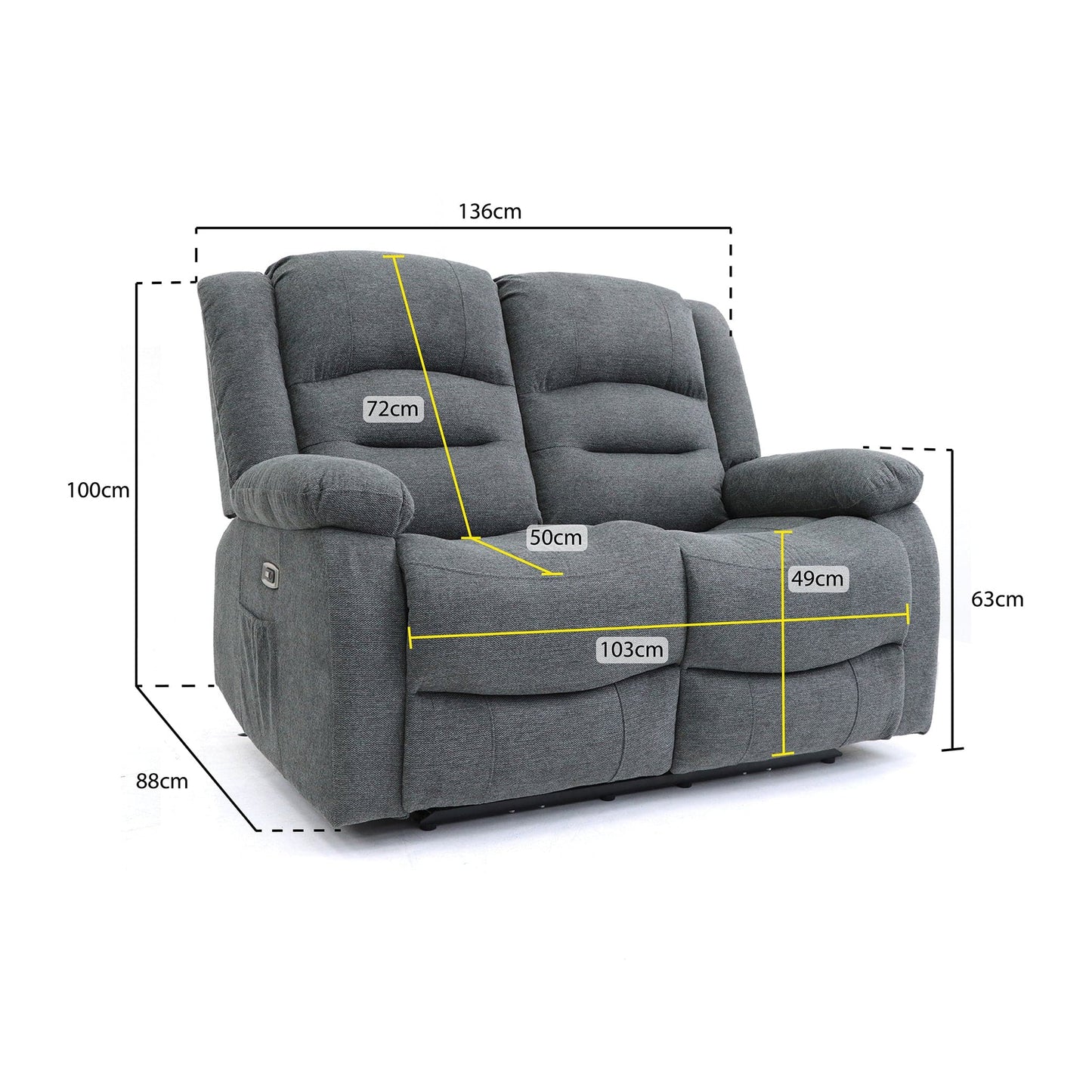 Maya Electric Recliner Sofa Grey Fabric 2 Seater