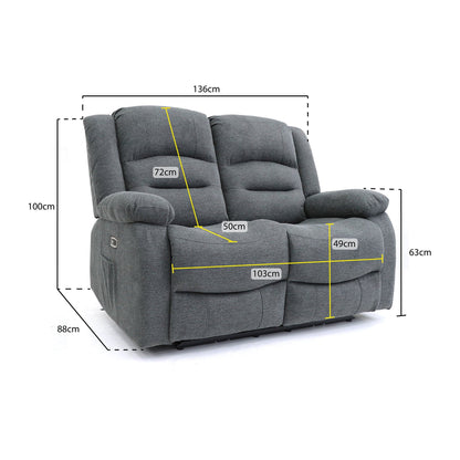 Maya Electric Recliner Sofa Grey Fabric 2 Seater
