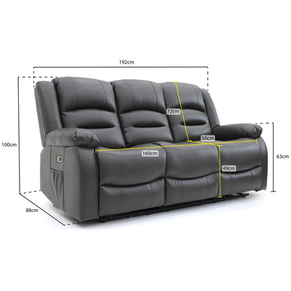 Maya Electric Recliner Sofa Grey 3 Seater