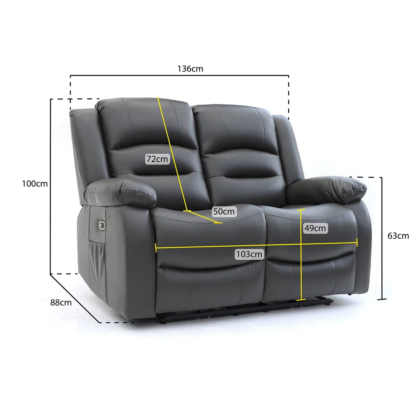 Maya Electric Recliner Sofa Grey 2 Seater
