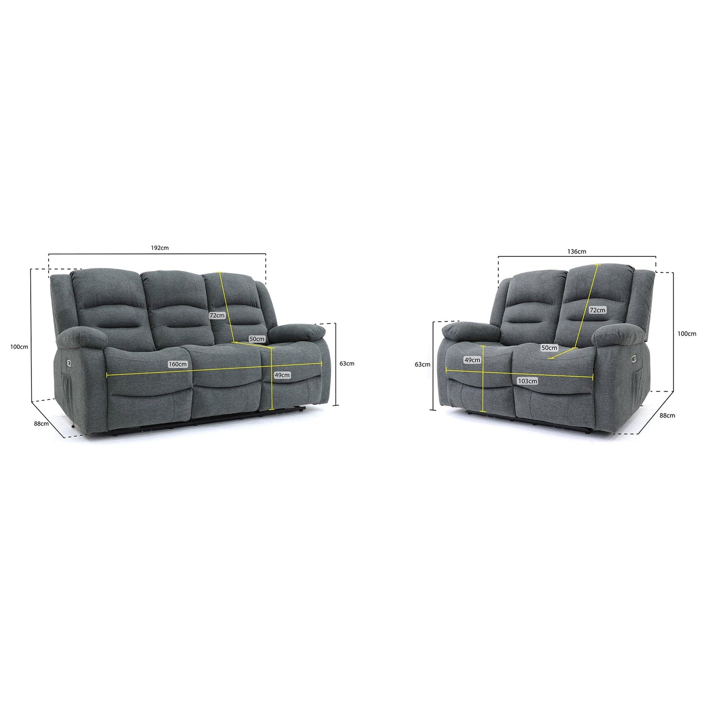 Maya Electric Recliner Sofa Grey Fabric 3+2 Set