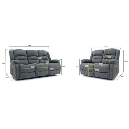 Maya Electric Recliner Sofa Grey Fabric 3+2 Set