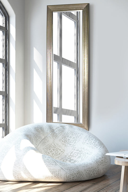 Silver Detailed Tall Mirror With Bevelled Mirror Glass 150CM X 50CM