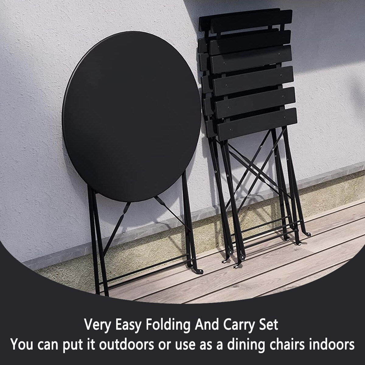 3pc Metal Folding Bistro Set, Weather-Resistant Outdoor/Indoor Conversation Set for Patio, Yard, Garden