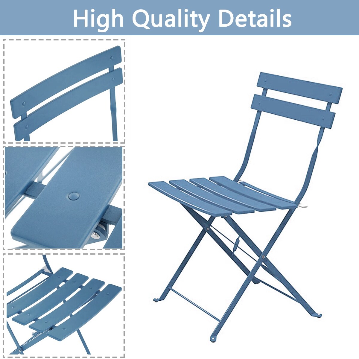 3pc Metal Folding Bistro Set, Weather-Resistant Outdoor/Indoor Conversation Set for Patio, Yard, Garden