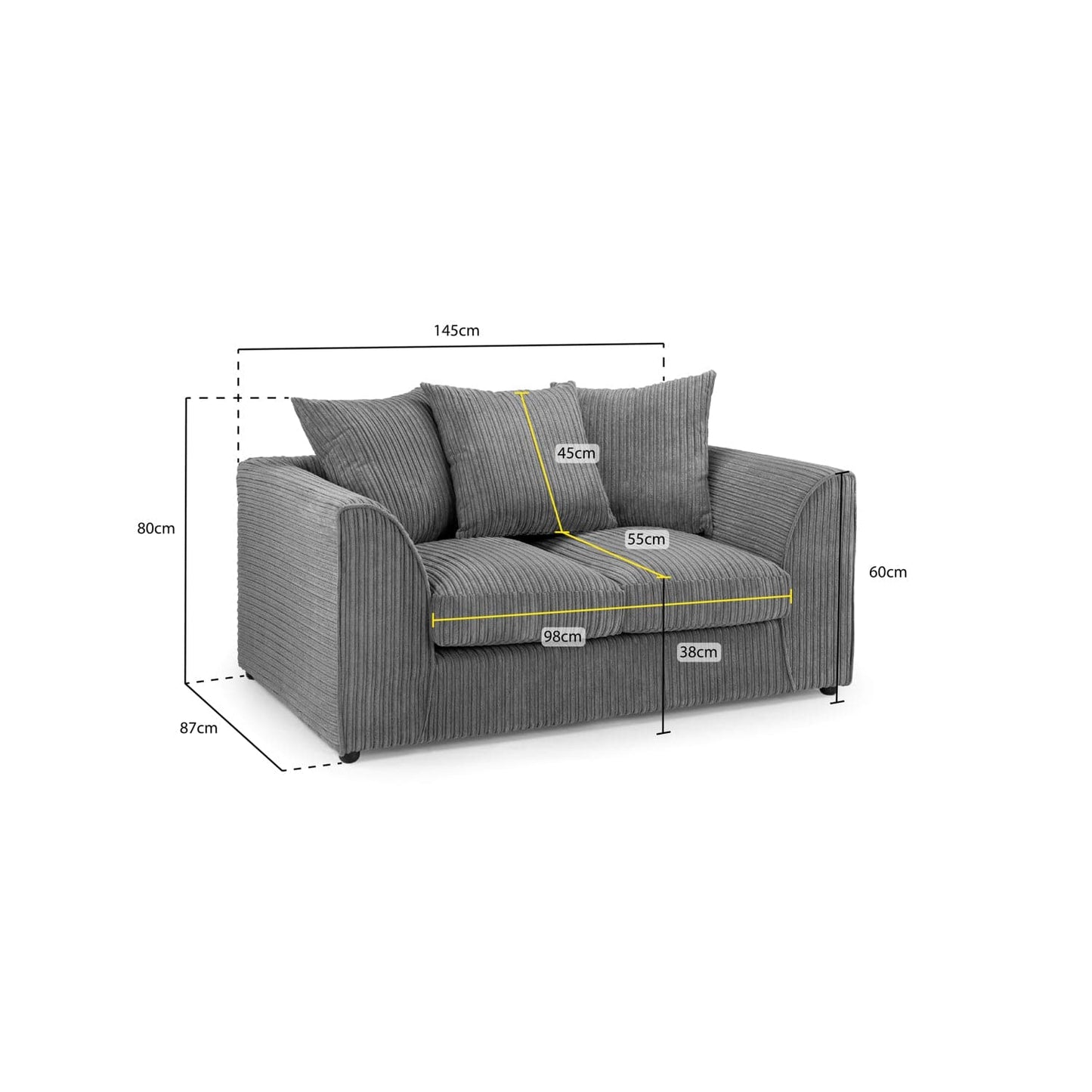Oxford 2 Seater Sofa in Grey Jumbo Cord