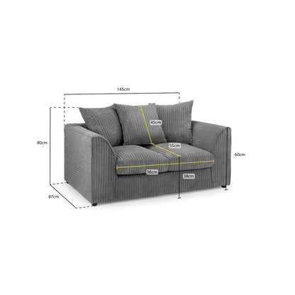 Oxford 2 Seater Sofa in Grey Jumbo Cord