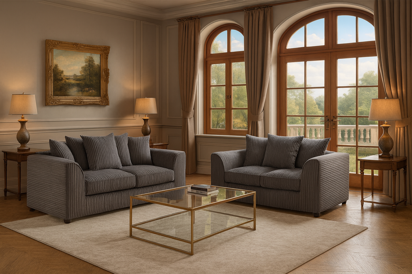 Oxford 3+2 Sofa Set in Grey Jumbo Cord
