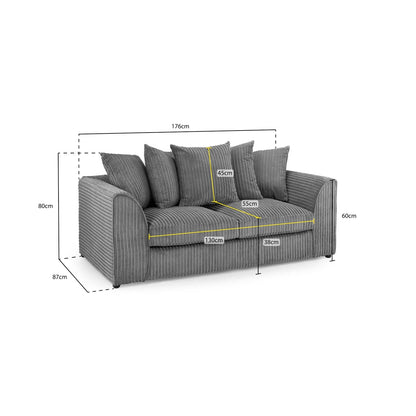 Oxford 3 Seater Sofa in Grey Jumbo Cord