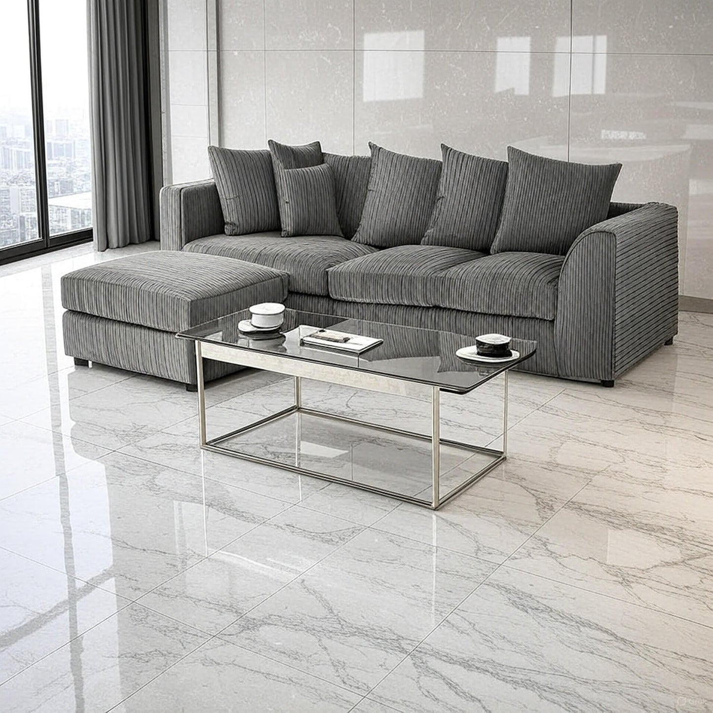 Oxford Left Hand Facing Corner Sofa in Grey Jumbo Cord